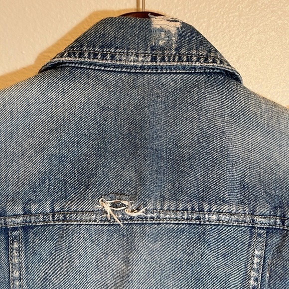 Free People Distressed Denim Knit Sleeves Jean Jacket - Picture 16 of 16